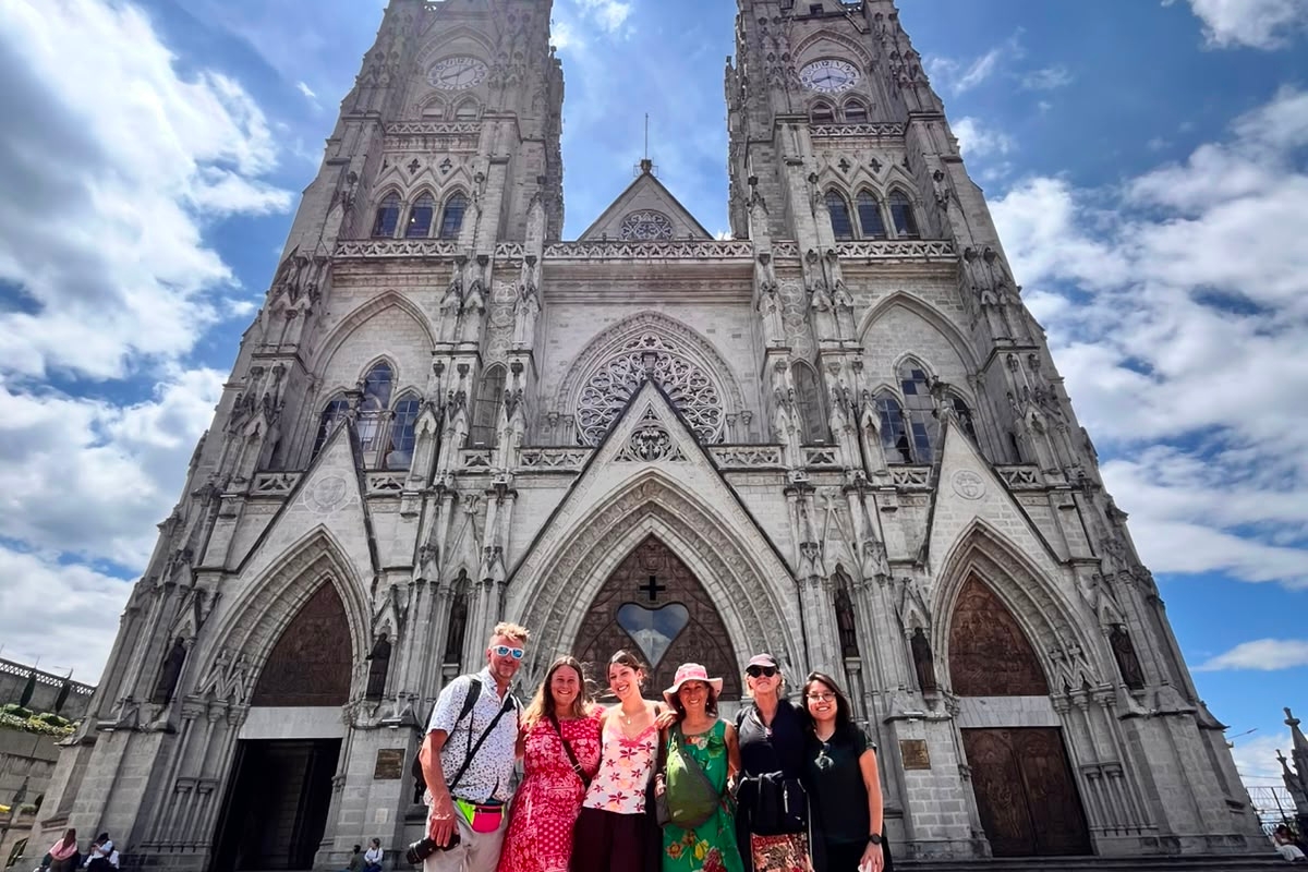 Travelers enjoying Quito walking tour